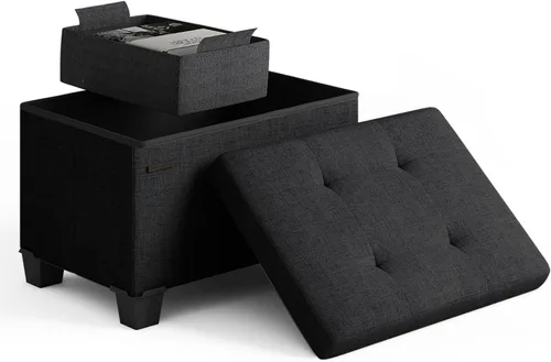 Miniatura 119 de Cubo otomano de almacenamiento con cubo pequeño, otomana cuadrada de 15 pulgadas con almacenamiento para sala de estar y dormitorio, reposapiés