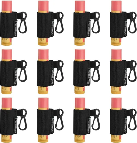Homakover 12 Pack Compact Chapstick Holder Keychain,Elastic Lip Balm Sleeves with Clip, Fits Most Standard Lip Balm