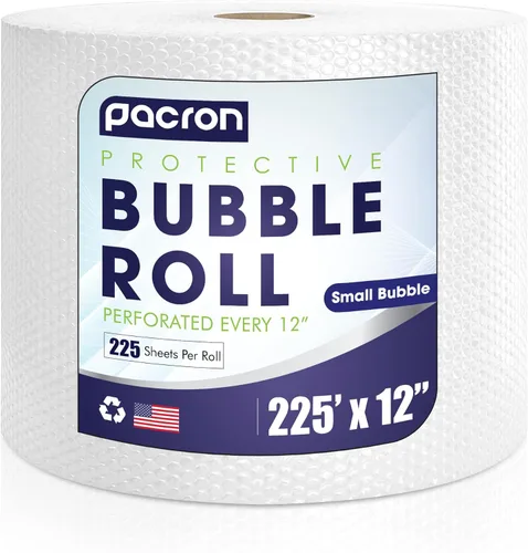 Rollo protector de burbujas – 225 pies x 12 pulgadas transparente, 3/16 pulgadas densa amortiguación de burbujas pequeñas para artículos frágiles,