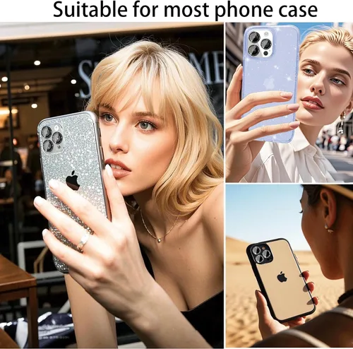 Miniatura 6 de Protector de lente de cámara compatible con iPhone 16 Plus y iPhone 16 (paquete de 4, 2 juegos), con purpurina brillante, funda de cámara