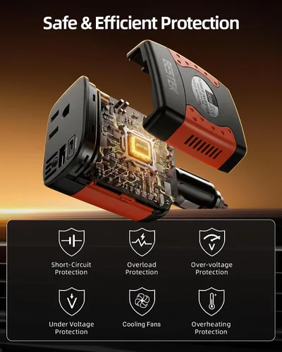 Miniatura 4 de BESTEK Inversor de corriente de 150 W, convertidor de voltaje de 12 V a 110 V, cargador de coche, adaptador de corriente con puertos de carga USB