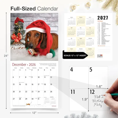Miniatura 5 de RED EMBER Dachshunds - Calendario de pared 2026 de 12 meses 12 x 24 pulgadas abierto Papel grueso y resistente Regalo Lindo calendario