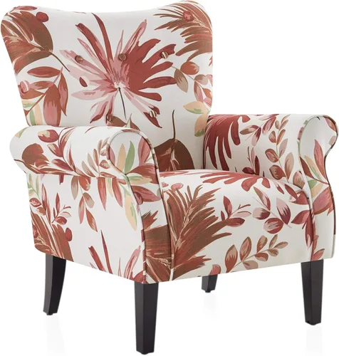 Miniatura 12 de BELLEZE Silla decorativa moderna, sillón de respaldo alto, sillón lateral tapizado estilo ala, sofá individual acolchado con patas de madera