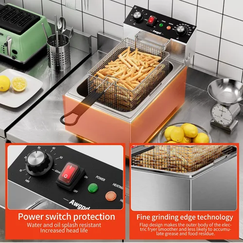 Miniatura 7 de Freidora eléctrica profunda de un solo tanque con canasta, capacidad 10L (10.5QT), freidoras eléctricas de encimera con temporizador de 60 minutos