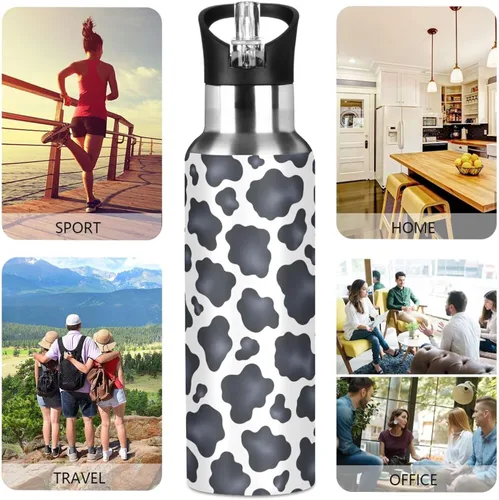 Miniatura 5 de Stainless Steel Vacuum Insulated Water Bottle 32 Oz, BPA-Free Sports Water Bottle for Gym Outdoor Travel School, Black White Cow Spots