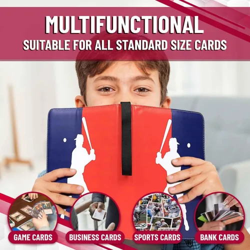 Miniatura 3 de Carpeta de tarjetas de béisbol con mangas, álbum de tarjetas impermeable de 3 anillos con 50 mangas, cierre de cremallera, tarjetero de gran