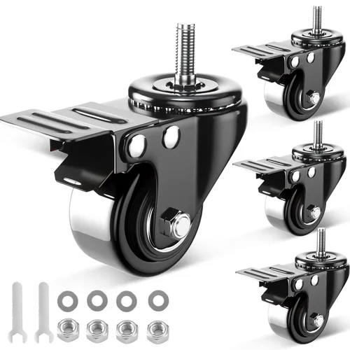 Miniatura 15 de Ruedas de Vástago de 3 Pulgadas, Juego de 4 Ruedas de Vástago Roscadas de Alta Resistencia, Ruedas Giratorias con Vástago UNC 3/8"-16 x 1, Rodillos