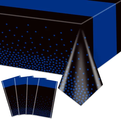 Paquete de 4 manteles de color negro y azul, 86.6 x 51.2 pulgadas, manteles rectangulares de color negro y azul para bodas, cumpleaños, primera