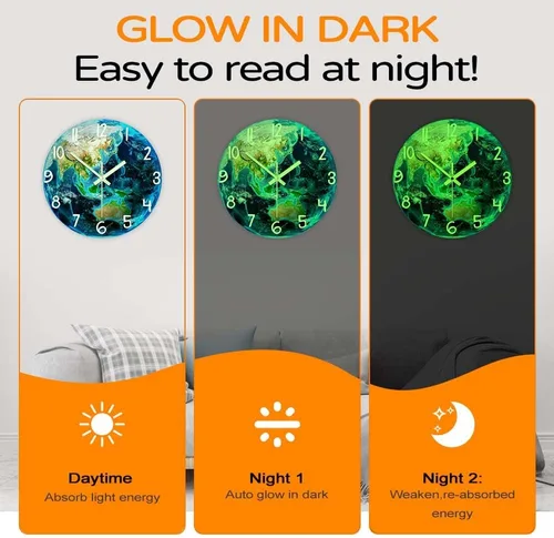 Miniatura 6 de The Geeky Days Earth Planet - Reloj de pared con visión nocturna que brilla en la oscuridad, funciona con pilas, sistema solar de cuarzo silencioso