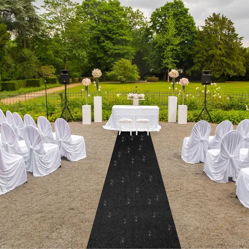 Miniatura 7 de Shihanee Alfombra de pasillo de lentejuelas para boda, alfombra con purpurina con cinta de alfombra, brillante, para baile de graduación, Negro