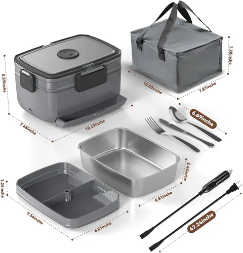 Miniatura 6 de Sitlais Lonchera eléctrica con calefacción para hombres, calentador de alimentos portátil para automóvil, camión, 90 W, lonchera autocalentable