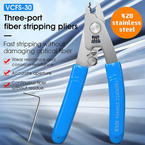 Miniatura 7 de 1 pelacables de fibra óptica de acero inoxidable CFS-3 de 3 orificios de fibra óptica de 3 puertos con mango de 6 pulgadas, azul