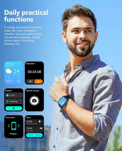 Miniatura 7 de Reloj inteligente (respuesta/hacer llamadas) para hombres y mujeres, reloj inteligente de 2.02 pulgadas con oxígeno en sangre, presión arterial