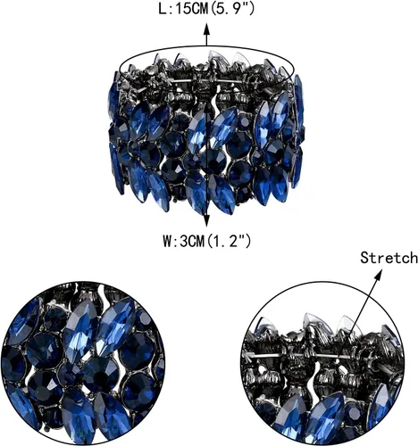 Miniatura 4 de EVER FAITH Pulsera elástica para mujer, diseño de marquesa de cristal art déco, cadena de mano, joyería nupcial para boda