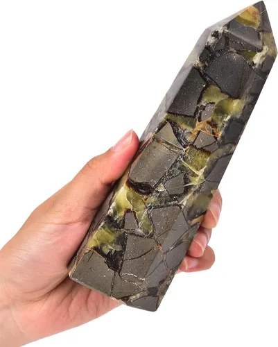 AMOYSTONE Varita de obelisco hexagonal septario natural, torre de cristal curativo, 6 caras, pulida de 1.7 a 2 libras para reiki, chakra, regalos