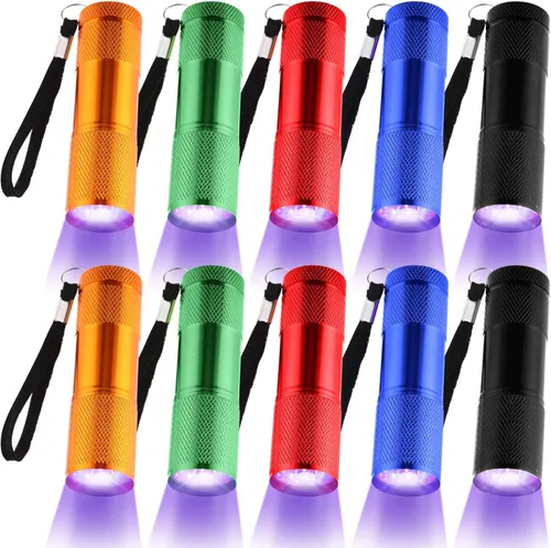 Roceei 10 linternas de luz negra UV, luces LED, luz negra de mano, mini detector de antorcha, linterna UV portátil para mascotas (luz púrpura en Luz