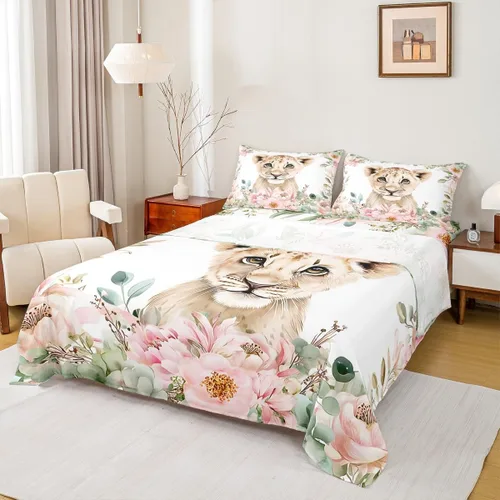 Miniatura 40 de Erosebridal Juego de sábanas de tamaño individual con diseño de gatos y gatos, con temática de animales, con flores coloridas, juego de sábanas