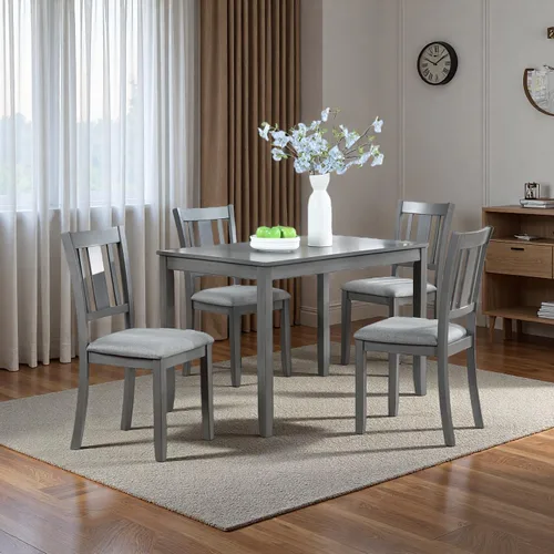 Miniatura 14 de RuiSiSi 6 Piece Solid Wood Dining Table Set, Farmhouse Extendable Kitchen Table with a Bench and 4 Padded Chairs, 4-6 Dining Table Set with Bench