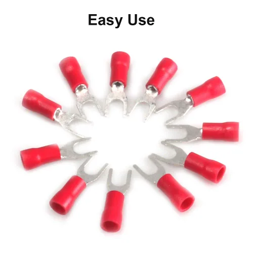 Miniatura 6 de 100 conectores de alambre de espada de horquilla aislados, terminales de crimpado eléctricos tipo U para cable de 22-16 AWG (rojo)