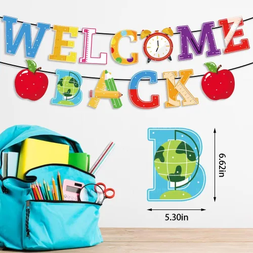 Miniatura 2 de Threetols Cartel multicolor de regreso a clases para el primer día de escuela, cartel de bienvenida a la escuela para tablón de anuncios, pizarra
