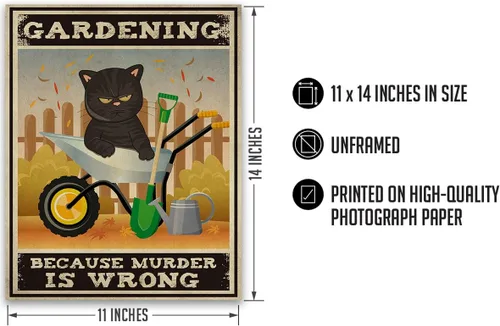 Miniatura 3 de Gardening Because Murder Is Wrong Room Decor - Retro Wall Decor for Kitchen Bakery Bathroom Bedroom - Funny Wall Art Gift for Women Men Cat Lovers