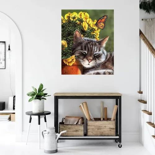 Miniatura 5 de KEOOID Kits de pintura de diamantes de flores para adultos, niños y principiantes, arte redondo con gemas de gato y mariposa con diamantes 5D