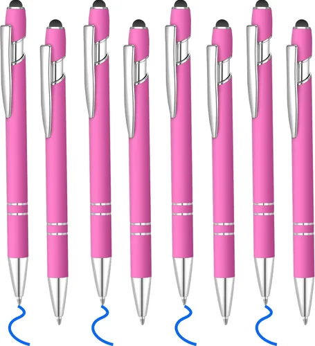 Miniatura 20 de 8 piezas de bolígrafo de tinta azul con punta de lápiz capacitivo 2 en 1 bolígrafo de metal con lápiz capacitivo para pantallas táctiles