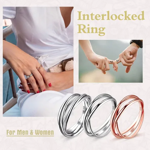 Miniatura 3 de Suplight Anillos entrelazados de plata de ley para mujer, anillo simple para ansiedad, anillos de polvo de estrellas lisos, anillo apilable