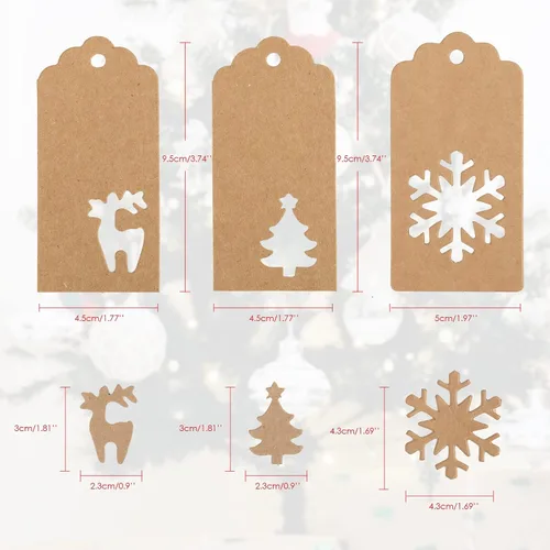 Miniatura 3 de Joycraft 150 etiquetas con cuerda, 3 estilos de papel kraft en blanco huecas, etiquetas colgantes de regalo personalizadas para paquete, fiesta