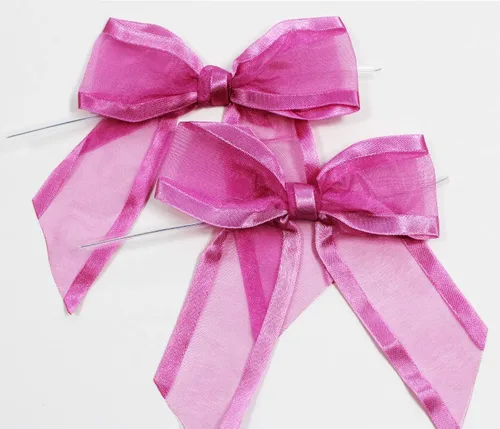 Miniatura 4 de Lazos de organza negros preatados con lazos giratorios. Paquete de 12 lazos de tela con bordes satinados hechos de cinta de 1-1/2 pulgadas. El lazo