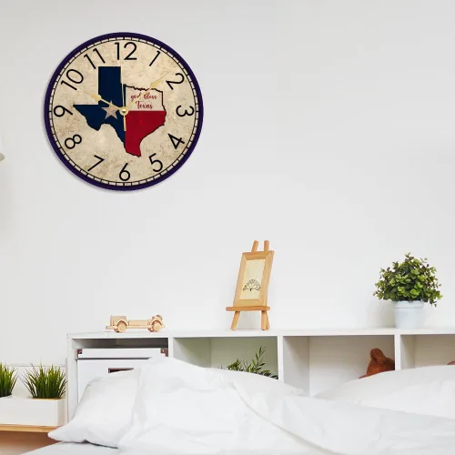 Miniatura 5 de God Bless Texas - Reloj de pared de madera rústico toscano con pilas, silencioso, sin tictac, relojes de pared con números, relojes de pared
