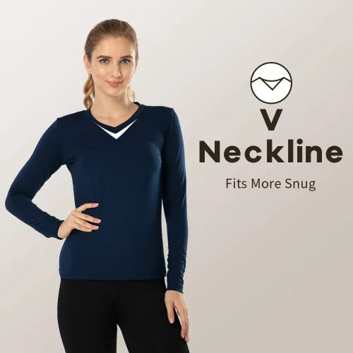 Miniatura 77 de MANCYFIT Tops térmicos para mujer, camisa con forro polar, manga larga, capa base, cuello en V