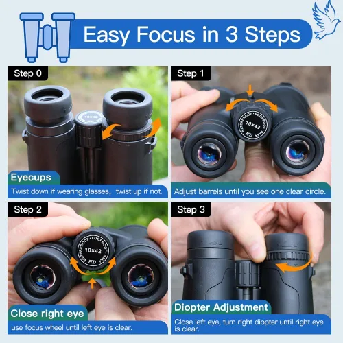 Miniatura 6 de Prismáticos HD de 10 x 42 pulgadas para adultos de alta potencia, binoculares impermeables con visión amplia clara, ligeros para observación