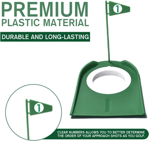 Miniatura 4 de Paquete de 9 tazas de golf con banderas, ayudas de entrenamiento de golf de plástico con recuperador de pelotas de golf, juego de agujeros de Verde