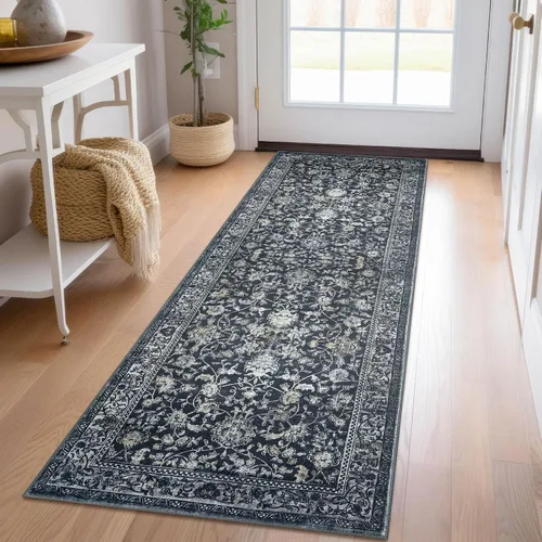 Miniatura 64 de KILOCOCO Alfombra lavable de 2 x 3 para entrada, estampado floral vintage, suave, antideslizante, azul, alfombras de cocina, tapete