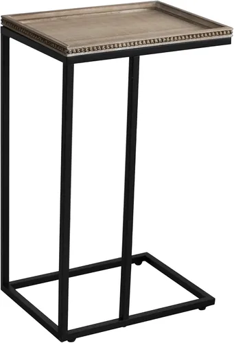 Miniatura 12 de COZAYH Mesa auxiliar de sofá en forma de C de granja con bandeja tejida de madera rústica y metal y marco de metal, mesa auxiliar para sala de Negro