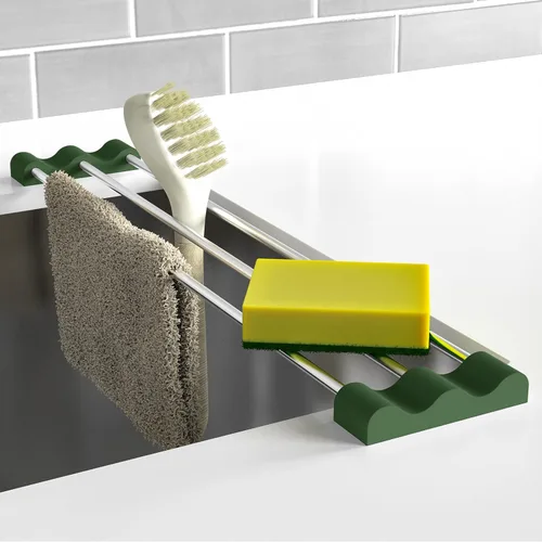 Tomorotec Estante de cocina ajustable sobre el fregadero para paños de cocina, esponjas y cepillos, acero inoxidable resistente al calor con diseño