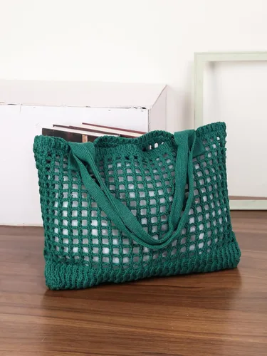 Miniatura 44 de ENBEI Bolsa de playa para mujer, diseño hueco de punto de ganchillo, elegante para la playa, viajes y uso diario
