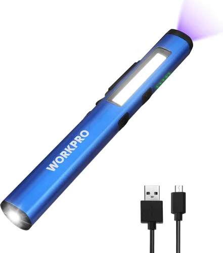 Miniatura 8 de WORKPRO Linterna de Pluma Recargable, Linterna UV de 365 nm con Luz Negra, Linterna LED de 450 Lúmenes Mini de Bolsillo, para Inspección, Trabajo