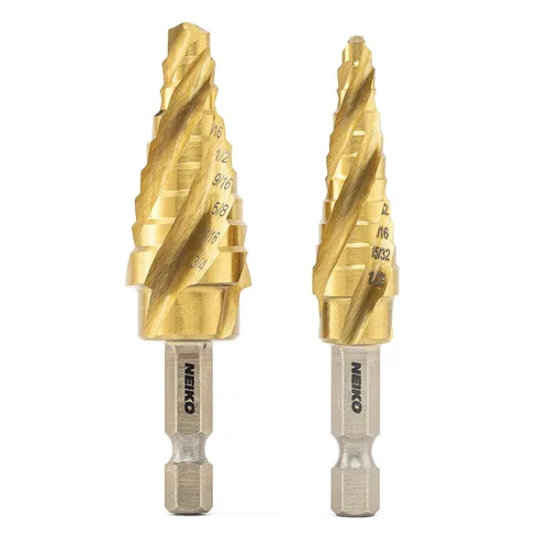 Miniatura 32 de NEIKO 10602A Step Drill Bit, 13 Steps 1/8" to 1/2" Spiral High Speed Steel, Titanium Nitride Coated, 1/4" Quick Change Step Bits for Steel, Metal