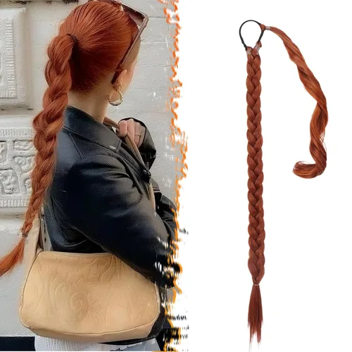 Miniatura 66 de Barsdar Extensión de 26 Pulgadas de Cola de Caballo Trenzada Larga con Banda Elástica - Extensiones de Cabello en Cola de Caballo Recta y Elegante