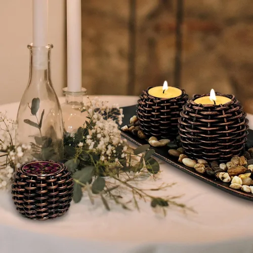 Miniatura 4 de Decoración de mesa auxiliar, 3 portavelas con bandeja y rocas, decoración de mesa de centro de mesa para sala de estar, comedor, dormitorio