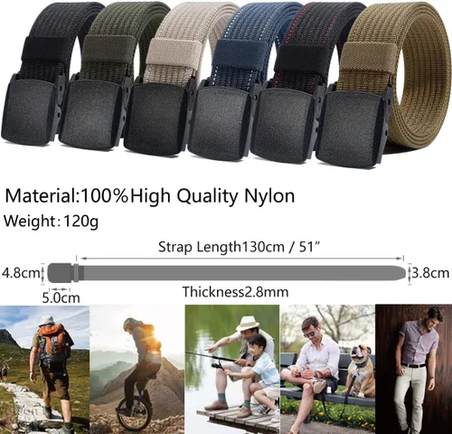 Miniatura 10 de LionVII Cinturones de trabajo de nailon para hombre, cinturón de lona transpirable con hebilla de plástico, fácil de recortar para adaptarse a