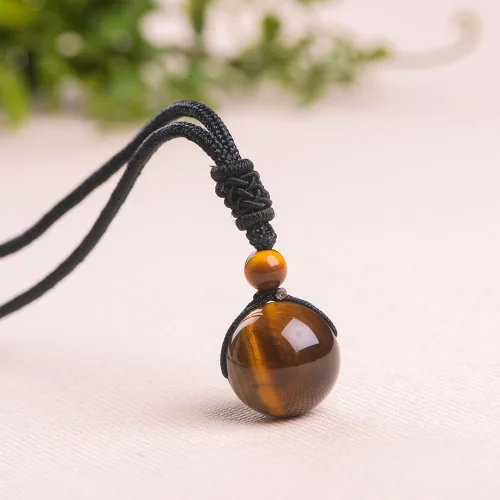 Miniatura 53 de iSTONE Collar unisex con dije de cuentas redondas auténticas, cadena de cuerda negra de 24 pulgadas para hombres y mujeres
