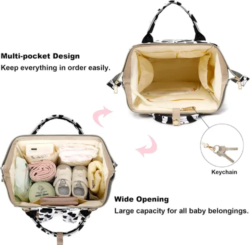 Miniatura 4 de Mochila para pañales de bebé con estampado de vaca para niñas y niños, impermeable, grande, para mamá
