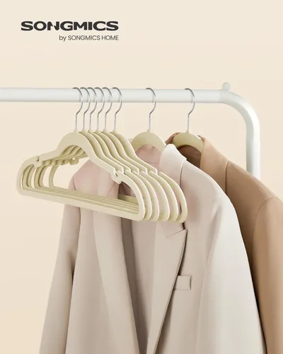 Miniatura 32 de SONGMICS - Perchas de terciopelo 50 unidades, perchas antideslizantes con muescas para hombros, barra para pantalones, gancho giratorio de 360°
