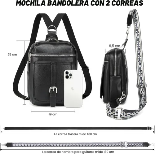 Miniatura 3 de Bolso Bandolera Mochila Cruzada - 2 en 1 Bolso Cruzado de Cuero Riñonera con 2 Correas Extraíbles Mini diaper bag, Instant Wipes pocket, Grande