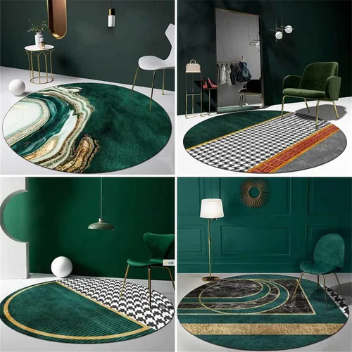 Miniatura 3 de HM&DX Alfombras de lujo ligeras 3D, modernas alfombras circulares abstractas de mármol, lujosas, lavables, antideslizantes, circulares, para sala