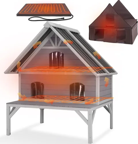 Miniatura 8 de GUTINNEEN Casa para Gatos de Exterior Climatizada Aislada con Calentador y Forro Térmico, Refugio Cálido de Invierno para Gatos Ferales Espacioso