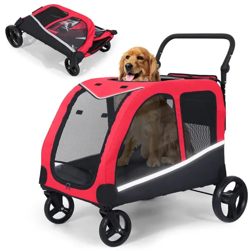 Miniatura 9 de Saudism Cochecito de perro para perros grandes y medianos, cochecito extra grande para mascotas, carro para perros para 2 perros, diseño plegable